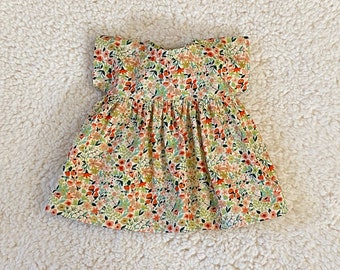 Organic Doll Clothes, Dress for a 16 Inch Waldorf Doll, Short Sleeve Floral Print, Button Back