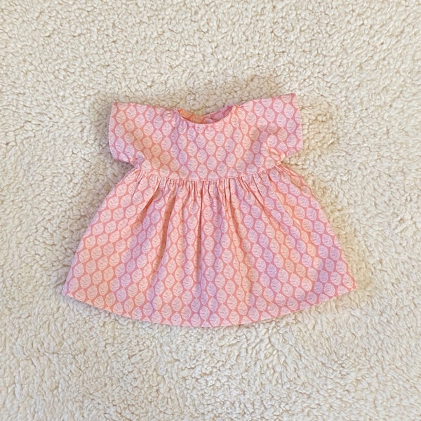 Organic Doll Dress, Pink Cotton, 16 Inch Waldorf Doll Clothes, Short Sleeve, Button Back