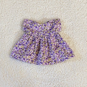 16 Inch Waldorf Doll Dress, Purple Floral, Short Sleeve