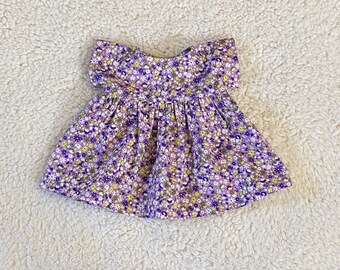 16 Inch Waldorf Doll Dress, Purple Floral, Short Sleeve