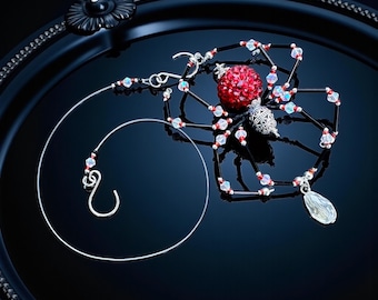 Handmade Red and Black Beaded Spider Suncatcher – Gothic Halloween Ornament