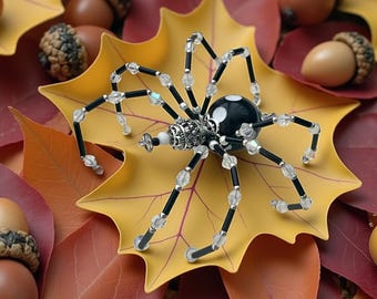 Handmade Polka Dot Beaded Spider Ornament: Bendable Legs, Halloween Suncatcher