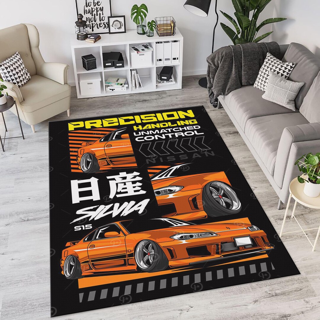 Nissan Silvia S15 Rug, JDM Drift Car Area Rug, Japanese Sports Car ...