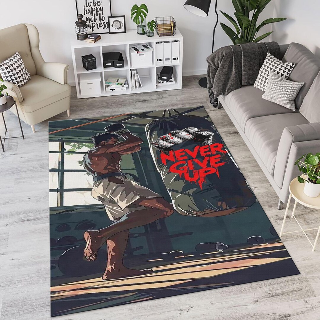 Never Give up Boxing Area Rug, Motivational Fighter Carpet for Home Gym ...