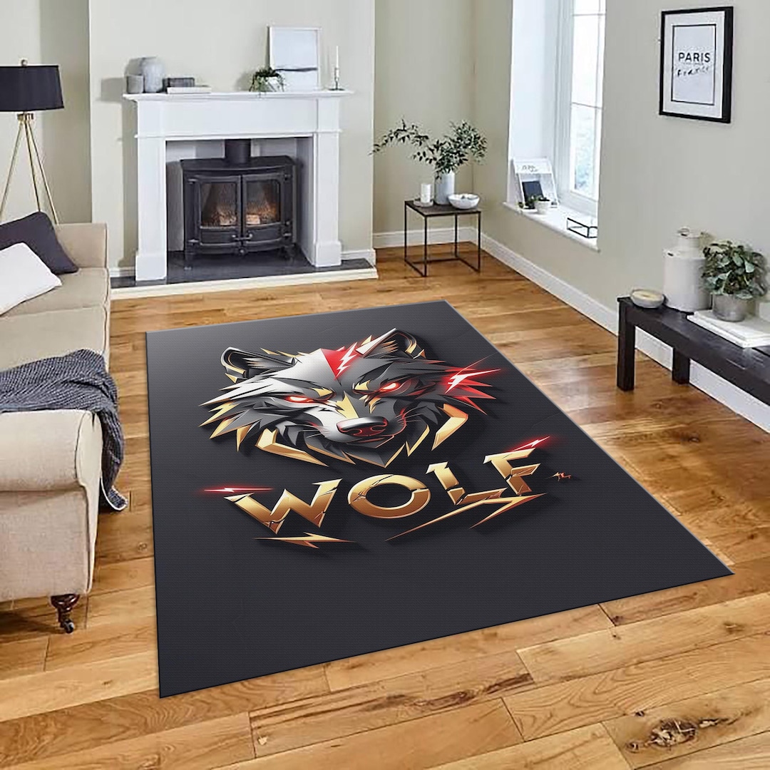 Deviantart Wolf Rug 3D Metallic Wolf Head Area Rug, Gamer Room Decor - Etsy