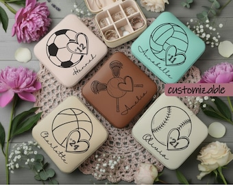 Joyero de viaje personalizado con nombre, estuche para joyas con diseño de equipo deportivo, regalo para adolescentes o mejores amigas