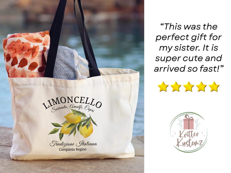 Amalfi Coast Lemon Tote Bag Italian Summer Canvas Tote Bag Lemon Canvas Tote Bag Mediterranean Vacation Travel Tote Bag image 5