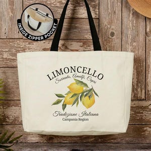 Amalfi Coast Lemon Tote Bag Italian Summer Canvas Tote Bag Lemon Canvas Tote Bag Mediterranean Vacation Travel Tote Bag image 1