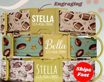 Football Dog Collar Personalized Dog Collar Name Custom Girl Dog Collars Cute Adjustable and Heavy Duty Sizes Small-XLarge KKZ-027