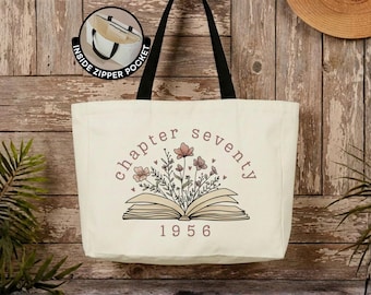 Personalized Chapter 70 Tote Bag Custom Birth Year Canvas Tote 70th Birthday Gift Milestone Birthday Keepsake Shopping Bag Seventy Birthday