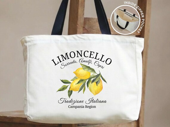 Amalfi Coast Lemon Tote Bag Italian Summer Canvas Tote Citrus Aesthetic Bag Mediterranean Vacation Tote Beach Market Bag Gift