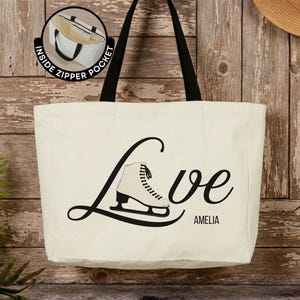 Personalized Ice Skating Tote Bag Custom Name Figure Skater Canvas Tote Competition Practice Bag Skating Gift for Girls Ice Skater Gift