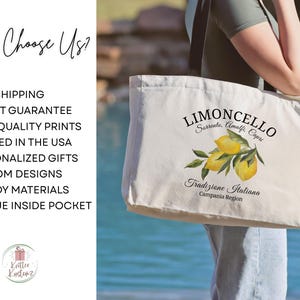 Amalfi Coast Lemon Tote Bag Italian Summer Canvas Tote Bag Lemon Canvas Tote Bag Mediterranean Vacation Travel Tote Bag image 6