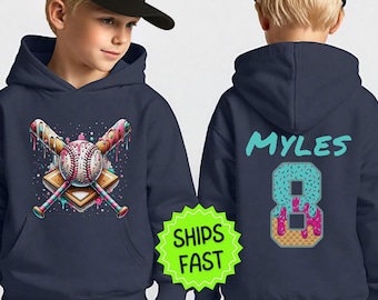 Personalized Baseball Ice Cream Hoodie for Kids Drip Baseball Shirt Baseball Team Tee Gift Youth Baseball Birthday T-Shirt Name Number Tee
