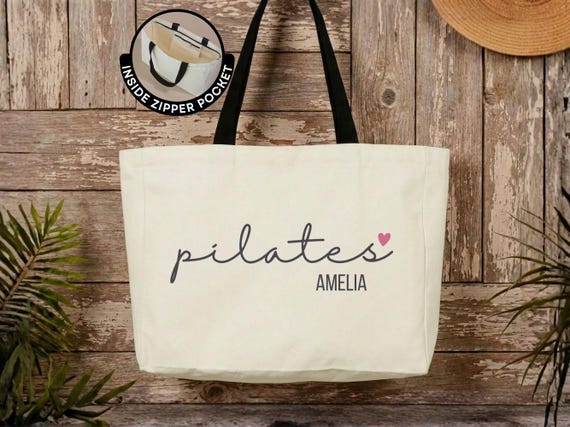 Personalized Pilates Tote Bag Custom Name Reformer Pilates Travel Tote Bag Gift Pilates Studio Bag Pilates Instructor Canvas Bag