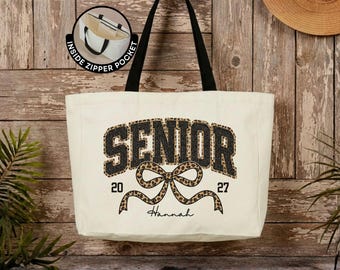 Faux Glitter Personalized Senior Tote Bag Class of 2027 Graduation Canvas Tote Custom Name High School College Senior Gift Graduate Bag