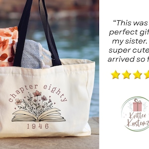 80th Birthday Tote Bag Gift for Mom Grandma 80 Years Old Milestone Birthday Gift Eightieth Birthday Tote for Her 80th Birthday Keepsake Gift image 5