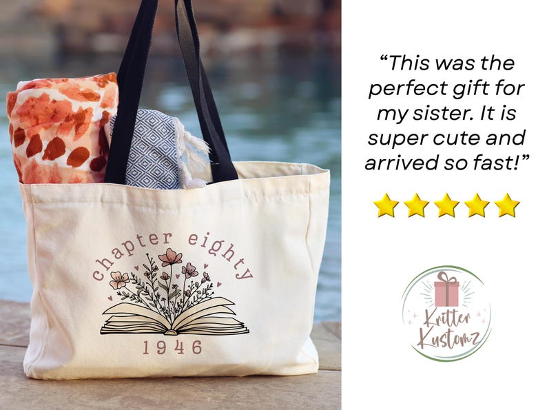80th Birthday Tote Bag Gift for Mom Grandma 80 Years Old Milestone Birthday Gift Eightieth Birthday Tote for Her 80th Birthday Keepsake Gift image 5