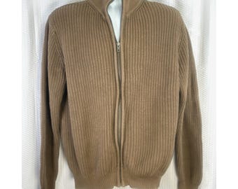 Vintage LL Bean Camel Zip Sweater Men Large Knit Mock Neck Grandpa Core Cardigan