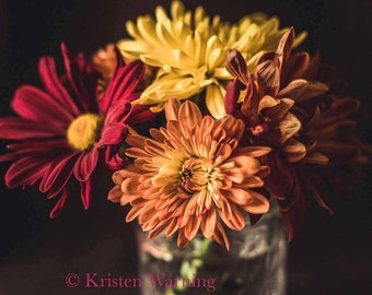 Floral Art, Floral Print, Flower Photography, Colorful Mums in Fall