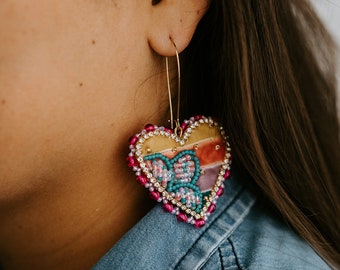 Velvet Ribbon Floral Heart Ear Hooks