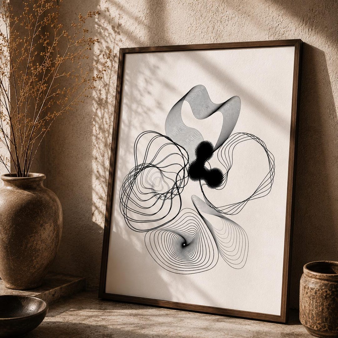 Modern Black and White Abstract Art Print, Geometric Abstrac Line Art ...