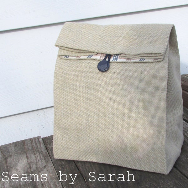 LARGE-  Cloth lunch bag // Re-useable lunch sack // washable lunch bag