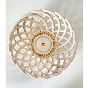 Vintage Ceramic Lattice Basket Bowl: General Store by Gibson, White Open Weave Fruit Bowl
