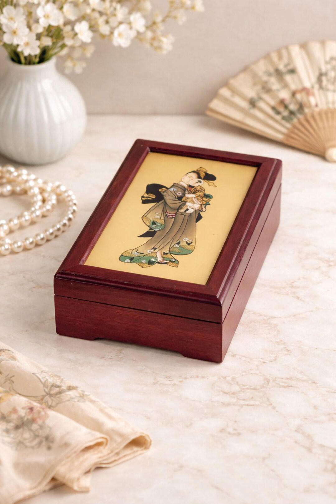 Vintage Japanese Geisha Trinket Box | Wooden Keepsake Box | Asian ...