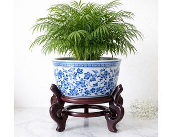 Vintage Carved Wood Display Stand, 12" Rosewood Pedestal, Dragon Legs, Asian Style Vase Planter