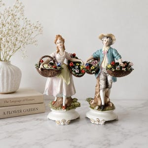 Porcelain Girl With Flower Basket Figurine - Etsy
