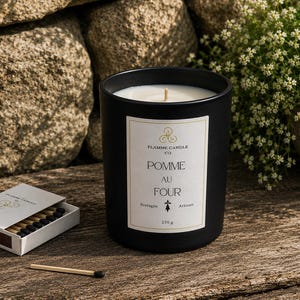 Bougie parfumée artisanale cire coco et soja 230g - Parfum pomme et cannelle - Pomme au Four - Fabriquée en Bretagne
