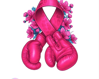 Brustkrebs-Aufklärung: Pink Ribbon & Boxhandschuhe PNG (Digital Download)