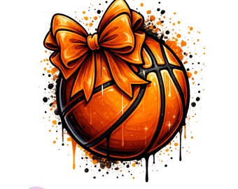 Coquette Basketball Bow PNG: Glitter Splatter Design (Digital Download)