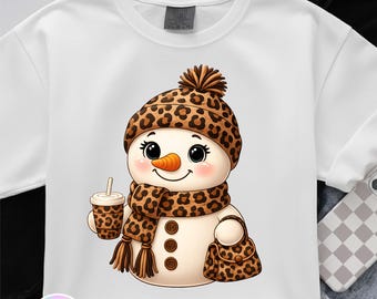 Faux Yarn Snowman PNG: Leopard Winter Sublimation Design, Trending Digital Download