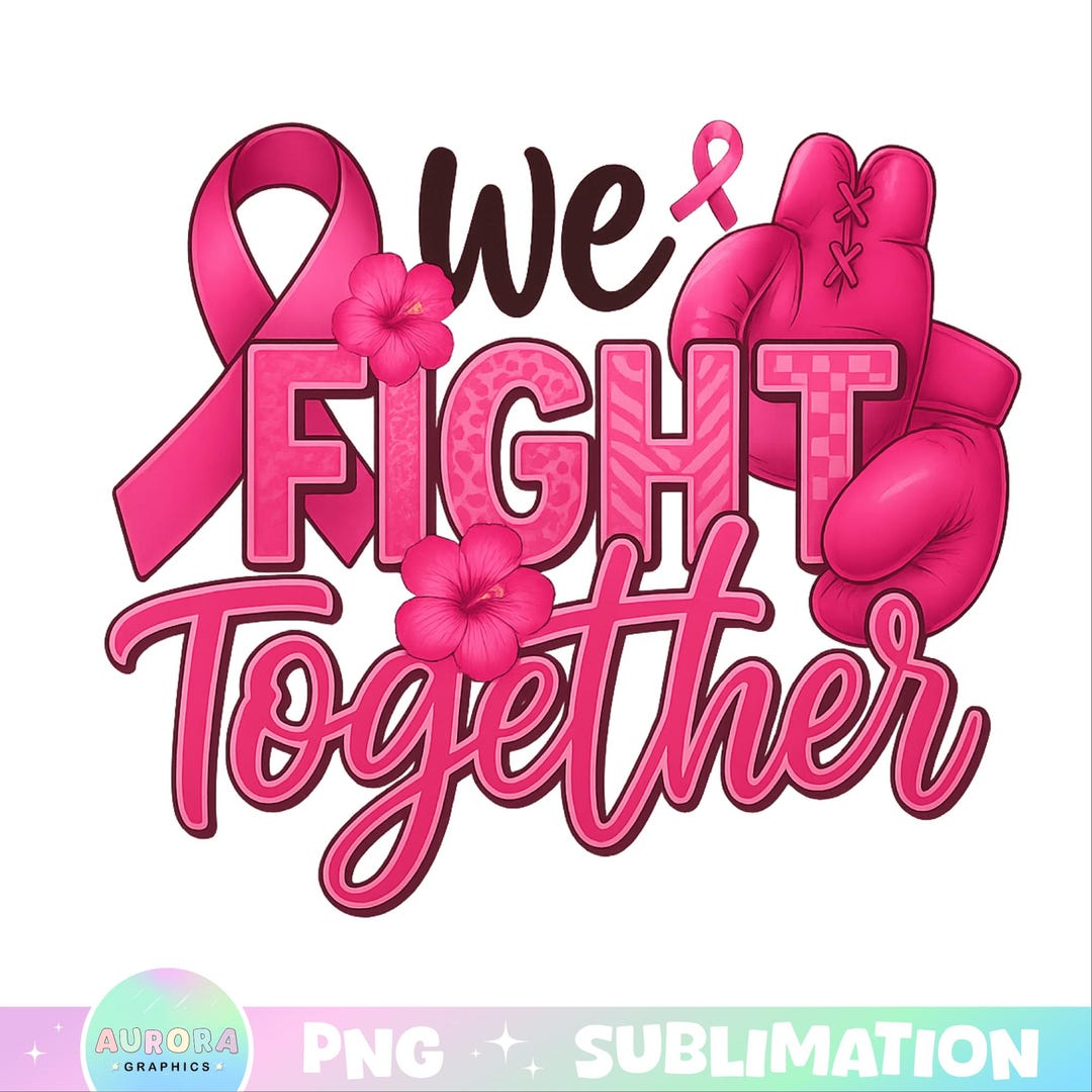 Together Ribbon Breast Cancer Awareness PNG: We Fight Together Ribbon Design (digital ...