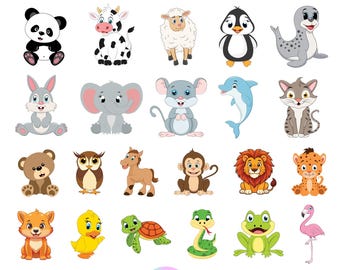Safaridieren SVG-bundel, Jungle Zoo Animals-illustraties (digitale download)