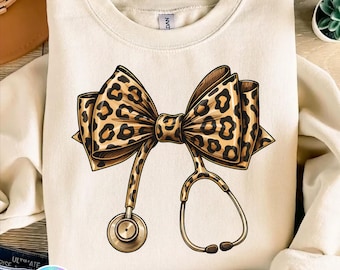 Leopard Nurse Bow Stethoscope PNG, Coquette Design (Digital Download)