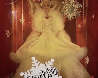 1989 • Happy Holidays Barbie • No. 3523 • NRFB • Second in Series w/Snowflake Ornament • White Special Edition