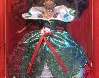 1995 • Happy Holidays Barbie • No. 14124 • NRFB • Eighth in Series • Green Special Edition
