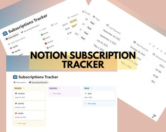 Notion Abonnement Tracker | Verwalte Netx, Kindle, Apple & mehr | Digitaler Buchhaltungsplaner
