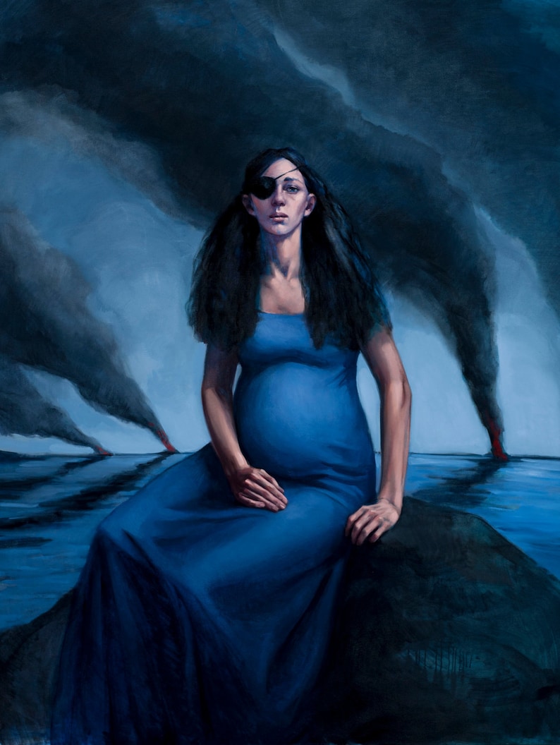 Oil Painting Portrait Pregnant Woman Blue Water the Etsy