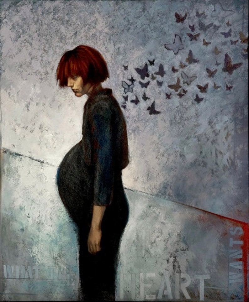 Oil painting pregnant pregnancy butterflies Making zdjęcie 0