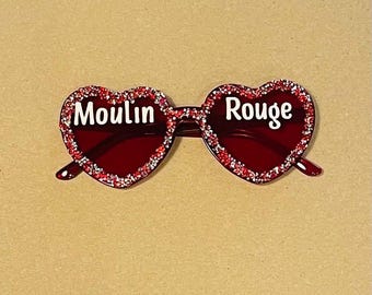 Moulin Rouge Red Glitter Heart Shaped Glasses