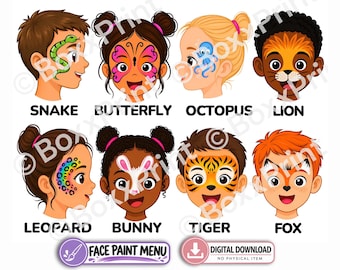 Easy Face Paint Menus