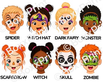 Halloween Face Painting Menu Bundle for Kids Parties | Simple Face Paint Signs | Witch, Monster, Skull, Zombie...