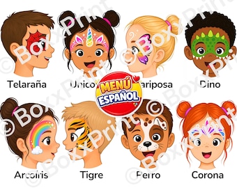 VERSIÓN EN ESPAÑOL – Menú de Pintacaritas para Fiestas Infantiles | Diseños Fáciles de Pintacaras para Niños | Simple Face Paint Menu