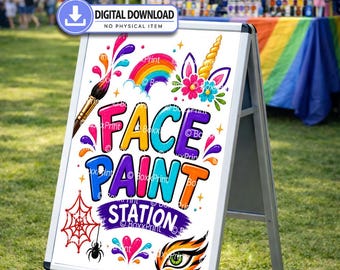 Colorful Face Paint Station Poster | Printable Event Sign | Face Paint Booth Decor