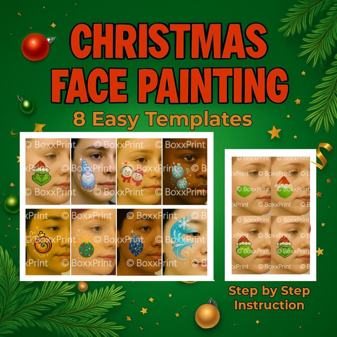 Easy CHRISTMAS Face Paint Templates | 8 Step-by-step Face Painting ...