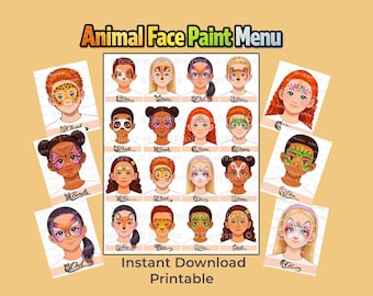 16 Simple Face Paint MENU - Face Paint Animals Designs - MENU BOARDS - Face Painting Menu